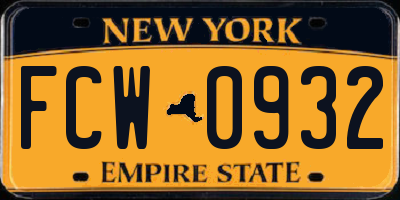 NY license plate FCW0932