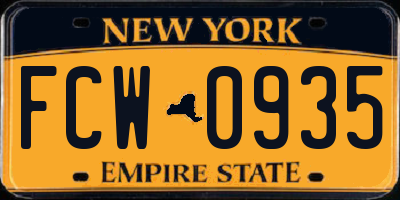 NY license plate FCW0935
