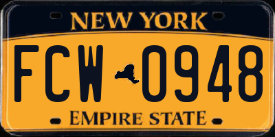NY license plate FCW0948