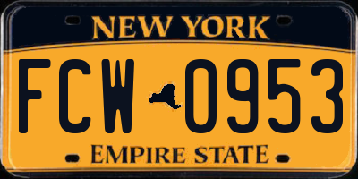 NY license plate FCW0953