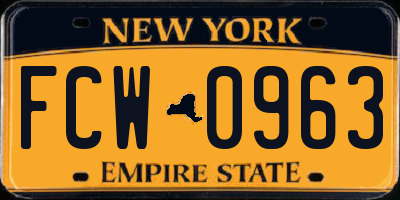 NY license plate FCW0963