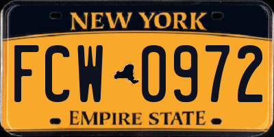 NY license plate FCW0972