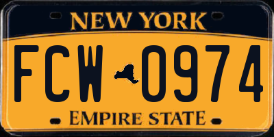 NY license plate FCW0974