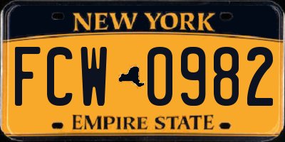 NY license plate FCW0982