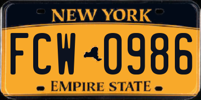 NY license plate FCW0986