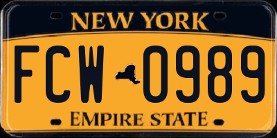 NY license plate FCW0989