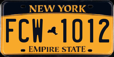 NY license plate FCW1012