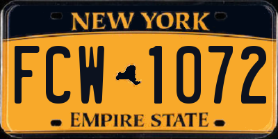 NY license plate FCW1072