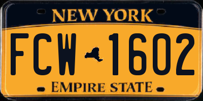 NY license plate FCW1602