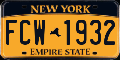 NY license plate FCW1932