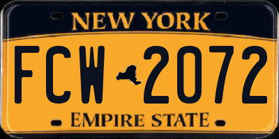 NY license plate FCW2072