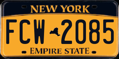 NY license plate FCW2085