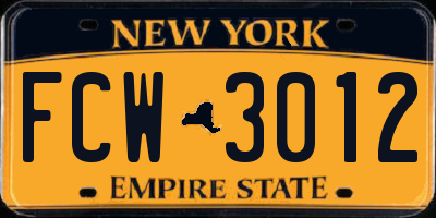 NY license plate FCW3012