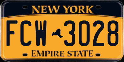 NY license plate FCW3028
