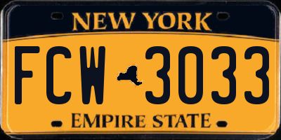 NY license plate FCW3033