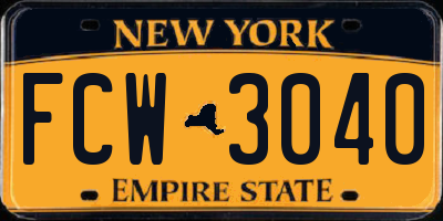 NY license plate FCW3040