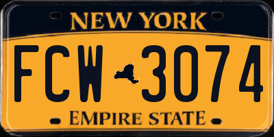 NY license plate FCW3074
