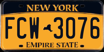 NY license plate FCW3076