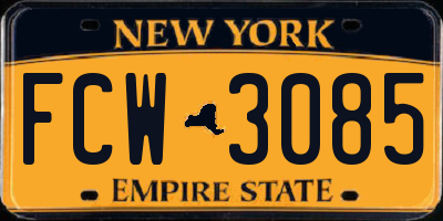 NY license plate FCW3085