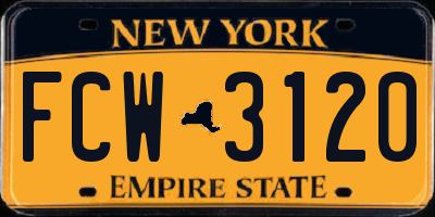 NY license plate FCW3120