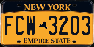 NY license plate FCW3203