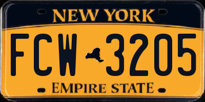 NY license plate FCW3205