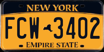 NY license plate FCW3402