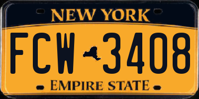 NY license plate FCW3408