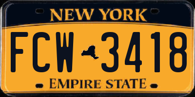 NY license plate FCW3418