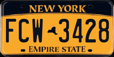 NY license plate FCW3428