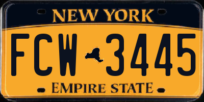 NY license plate FCW3445