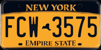 NY license plate FCW3575