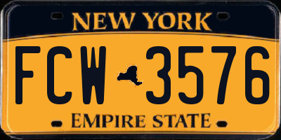 NY license plate FCW3576