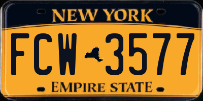 NY license plate FCW3577