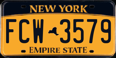 NY license plate FCW3579