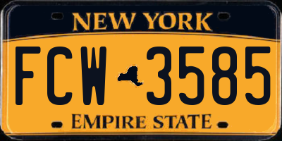 NY license plate FCW3585