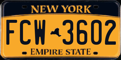 NY license plate FCW3602