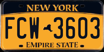 NY license plate FCW3603
