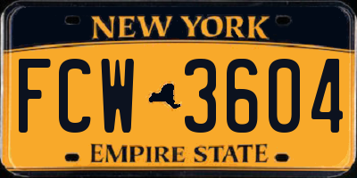 NY license plate FCW3604