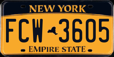 NY license plate FCW3605