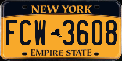 NY license plate FCW3608