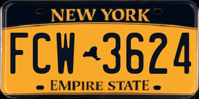 NY license plate FCW3624