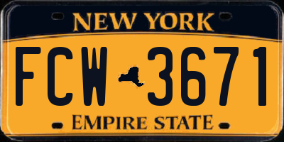 NY license plate FCW3671