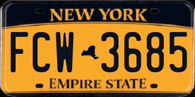 NY license plate FCW3685