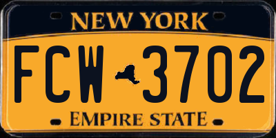 NY license plate FCW3702