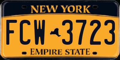 NY license plate FCW3723