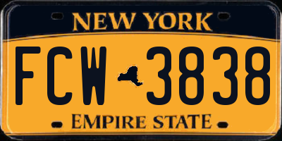 NY license plate FCW3838