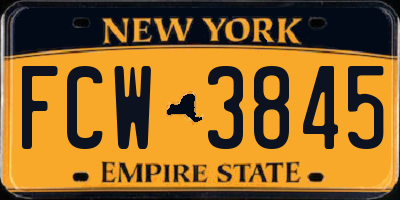 NY license plate FCW3845