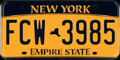 NY license plate FCW3985