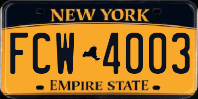 NY license plate FCW4003